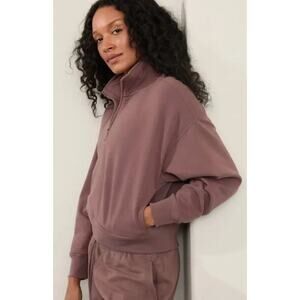 Athleta Forever Fleece 1/2 Half Zip Crop Sweatshirt Smoky Rose High Hip Size XL